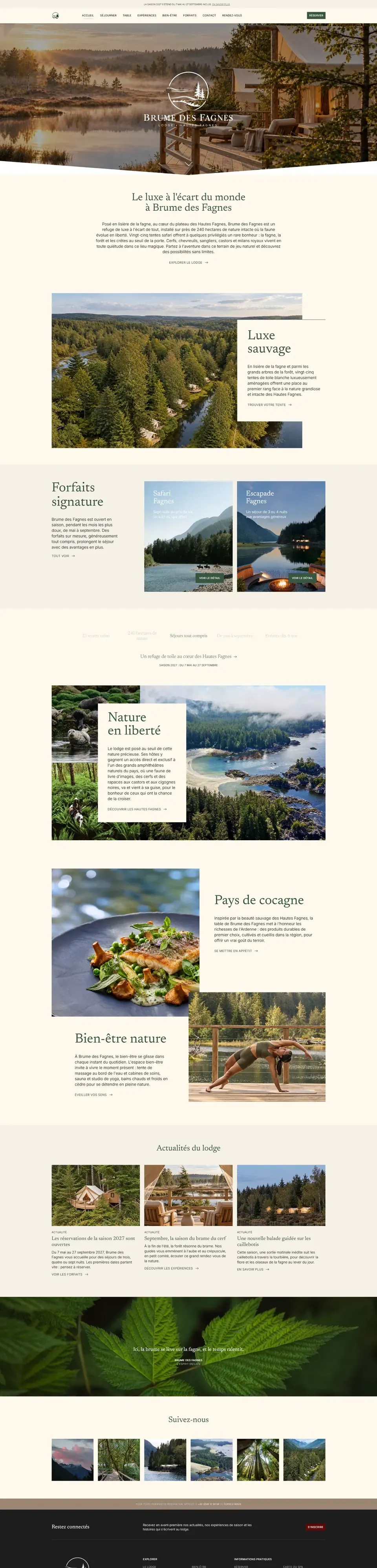 Page d'accueil de Brume des Fagnes, de haut en bas