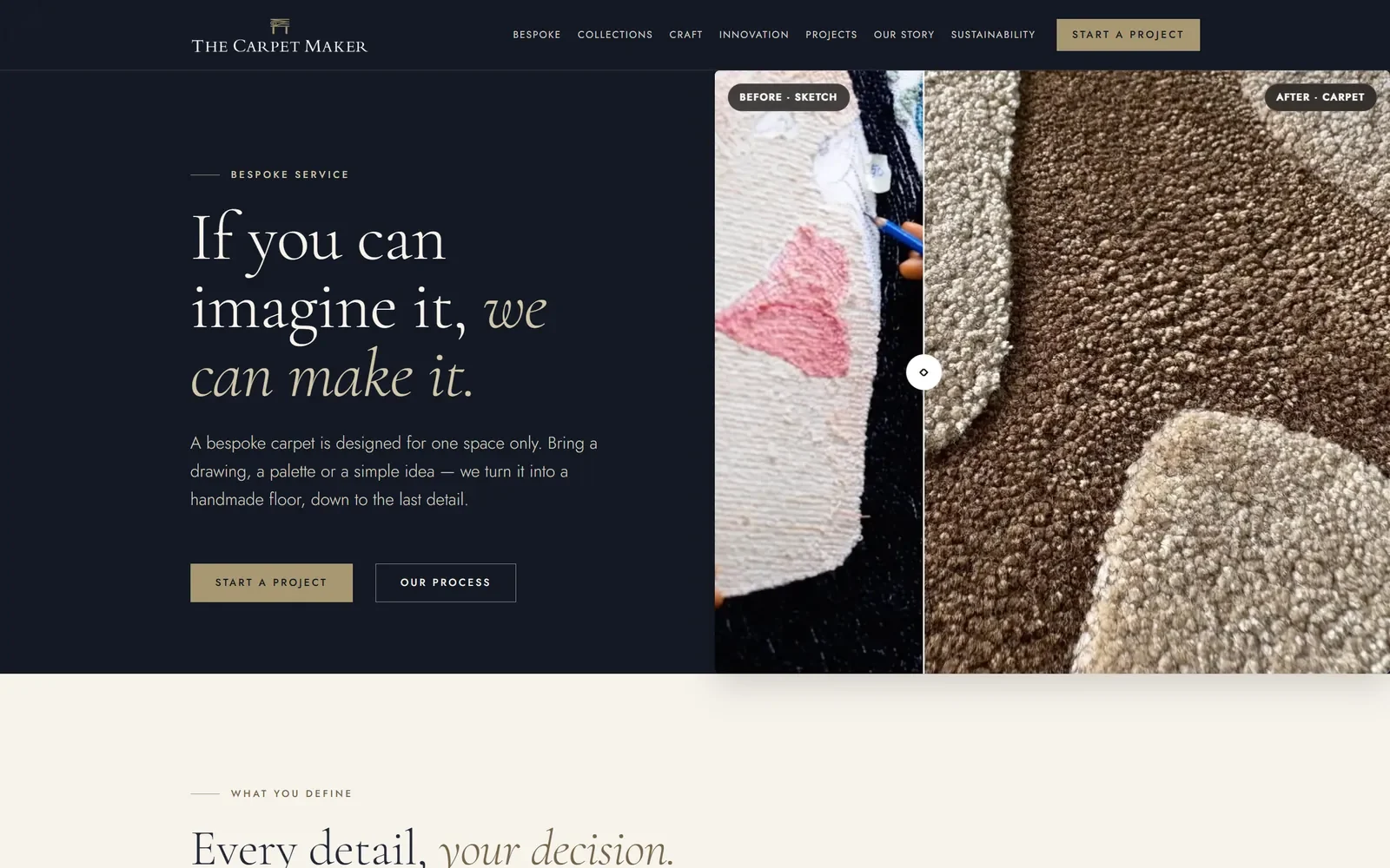 Page du service sur mesure de The Carpet Maker